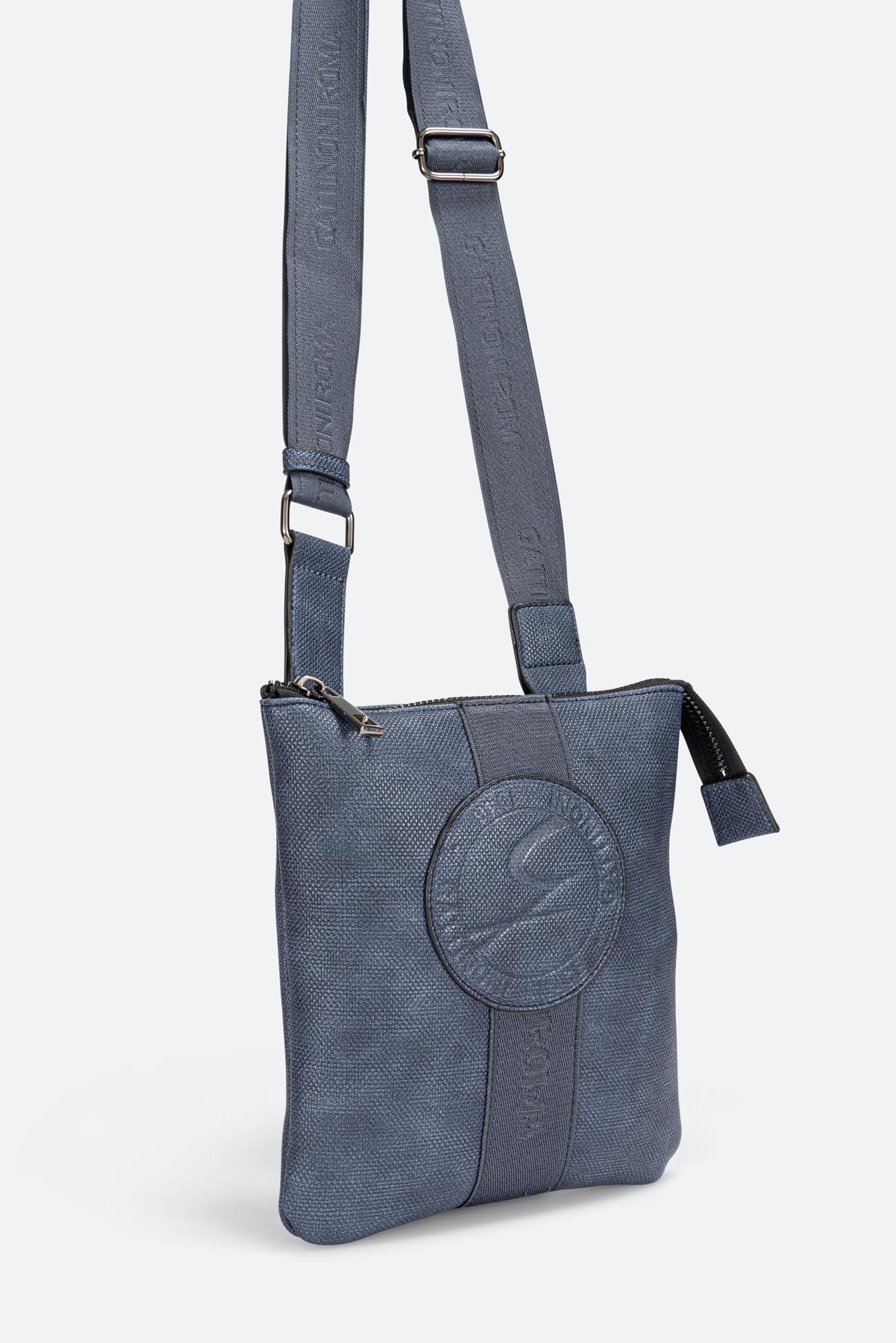 Tristan Texture Shoulder Bag with Embossed Logo in Blue