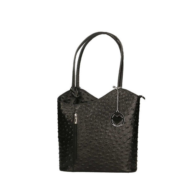 Women's Ostrich Print Leather Shoulder Bag - Cancun 3005. 