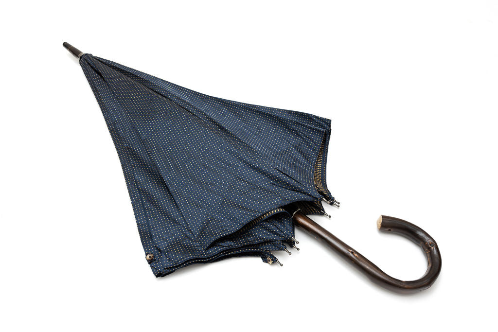 Mario Talarico umbrella blue with yellow polka dots in chestnut wood