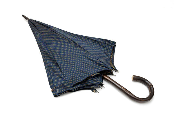Mario Talarico umbrella blue with yellow polka dots in chestnut wood