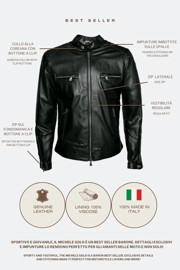 Michele Leather Jacket with Stitching