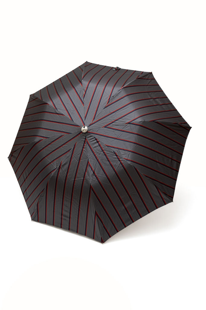 Mario Talarico grey striped folding umbrella with chestnut handle