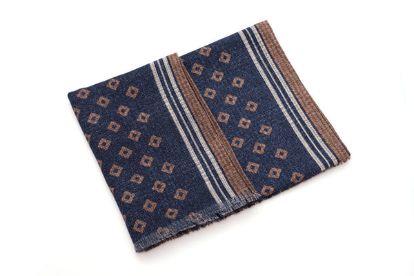 Blue and brown pure wool scarf