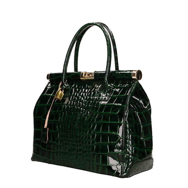 Women's Handbag in Glossy Crocodile Print Leather - Florence 7742. 