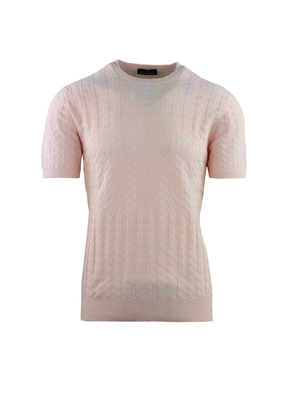 CREW NECK HALF SLEEVE WITH STACKED HERRINGBONE