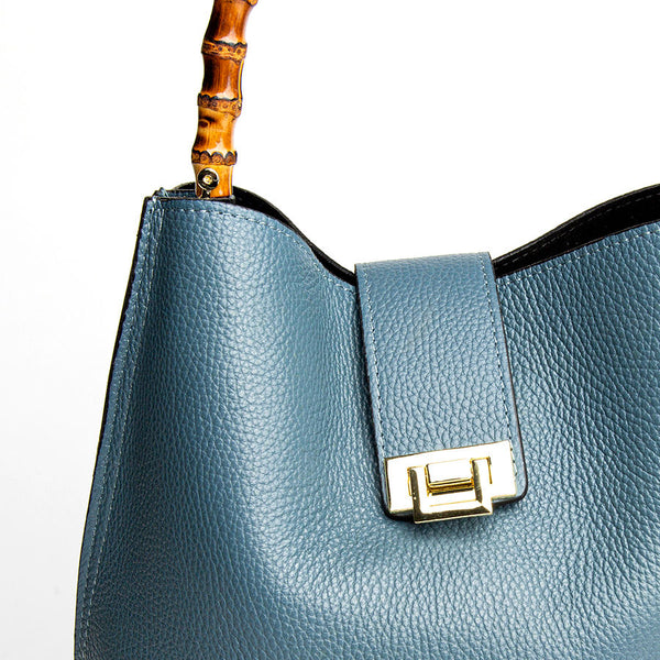 SOHO IT - secchiello in pelle avio con manici in bamboo