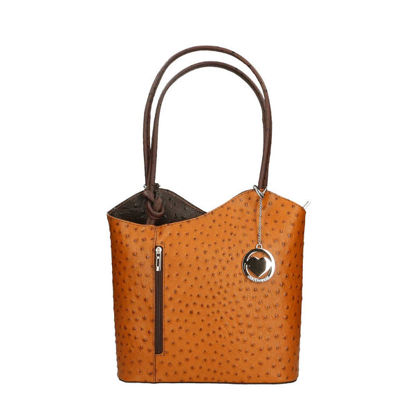 Women's Ostrich Print Leather Shoulder Bag - Cancun 3005. 