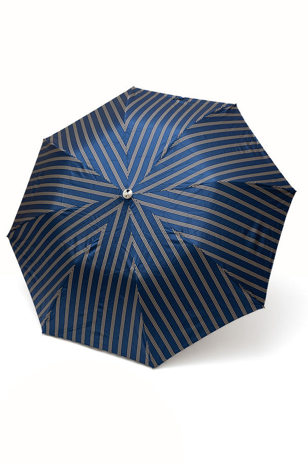 Mario Talarico folding umbrella, blue with stripes, chestnut handle