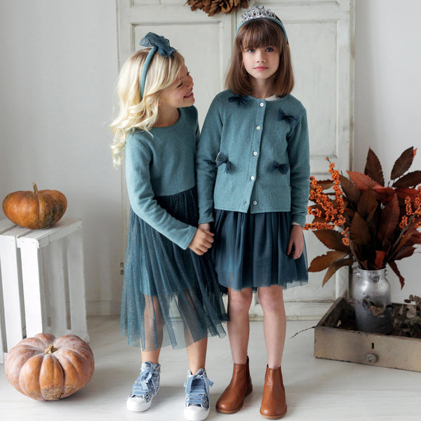 WARM COTTON DRESS WITH GLITTER TULLE SKIRT