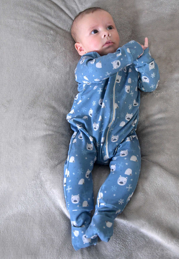 Bamboo Zip Up Romper - Polar Bear - Blue Balloon