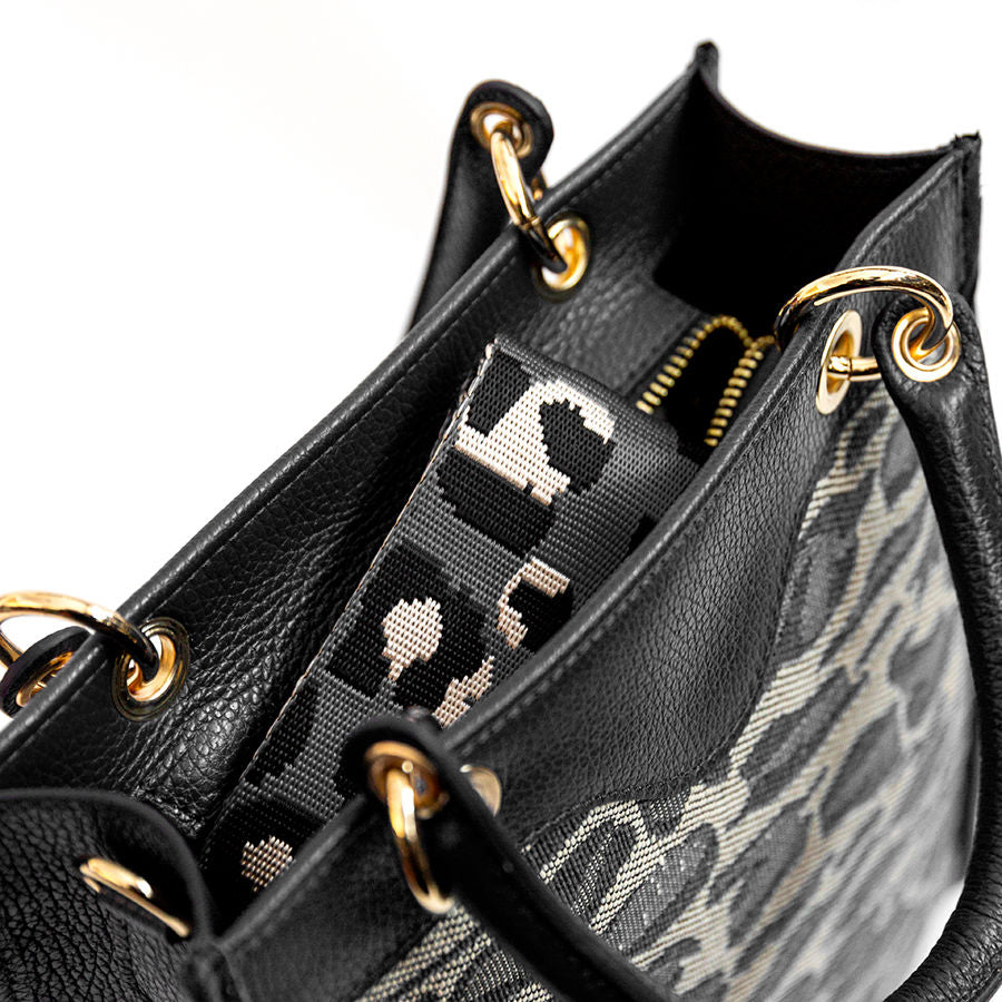 SAVANA - Tote bag in black fabric and leather