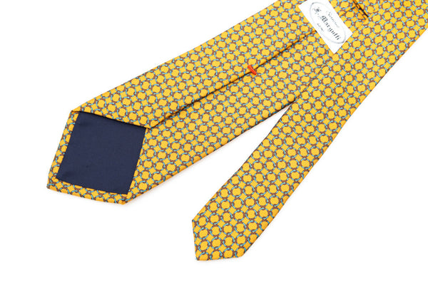 Cravatta giallo ocra con fantasia geometrica 100% seta