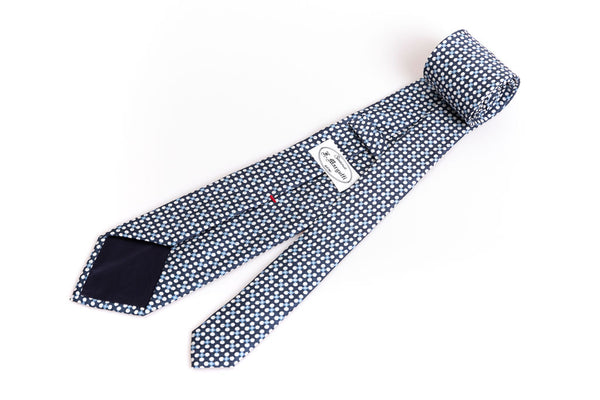 Blue tie with light blue and white pattern 100% silk