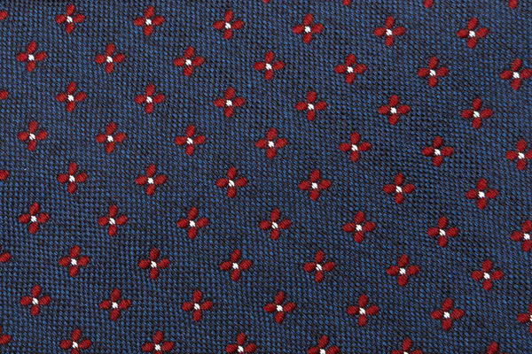 Blue base tie with floral geometry pure silk