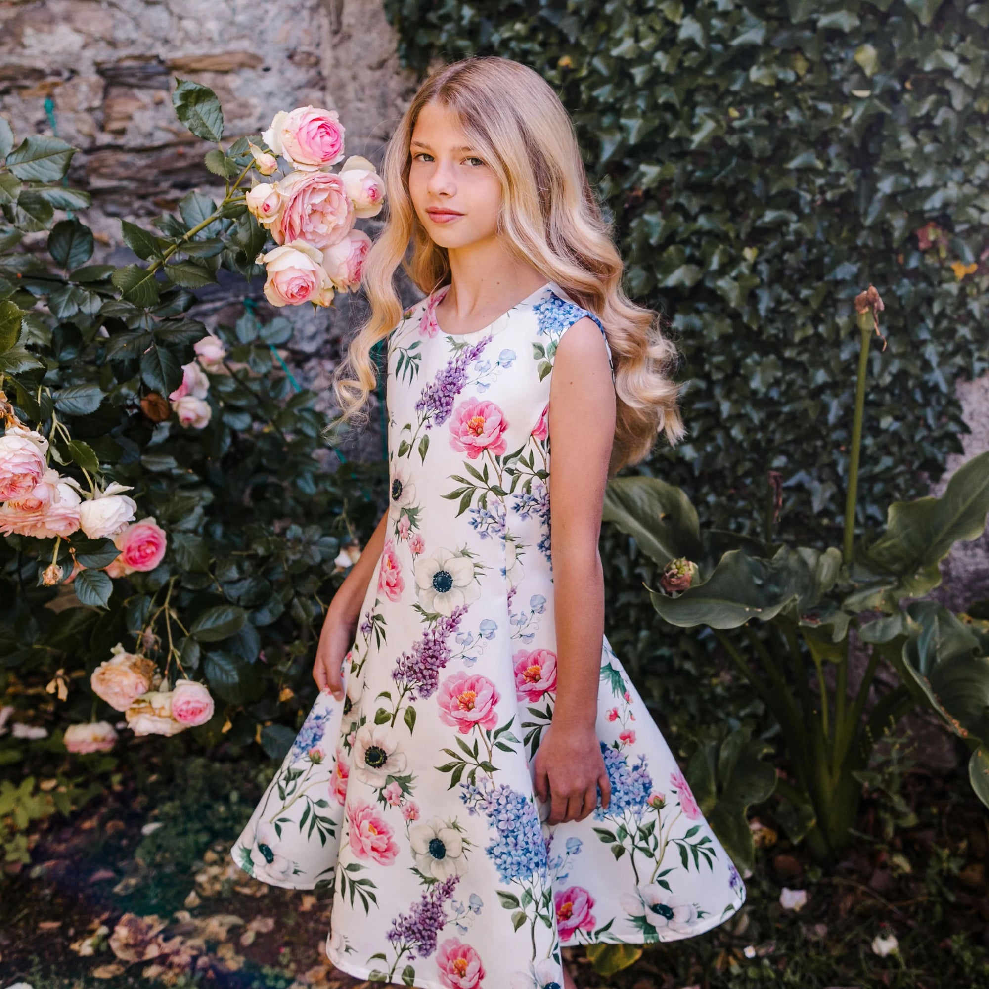 FLORAL PRINT SATIN DRESS