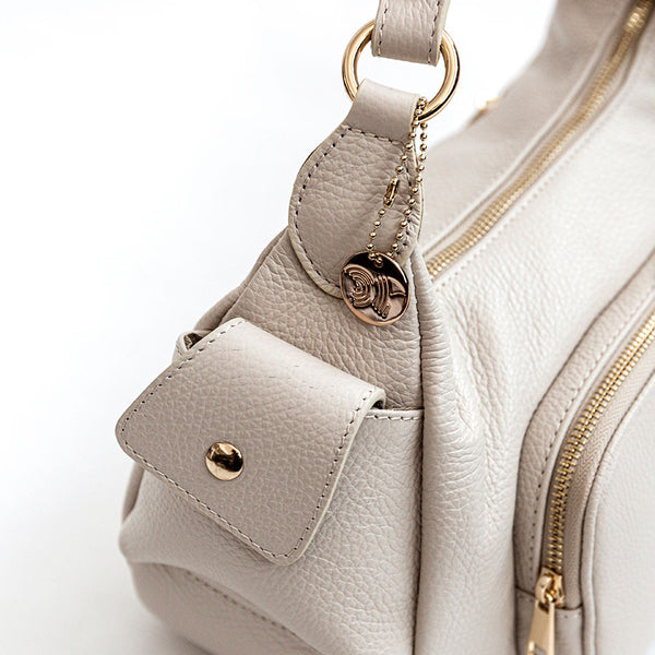 VANIA - Sacca con tasche in pelle latte