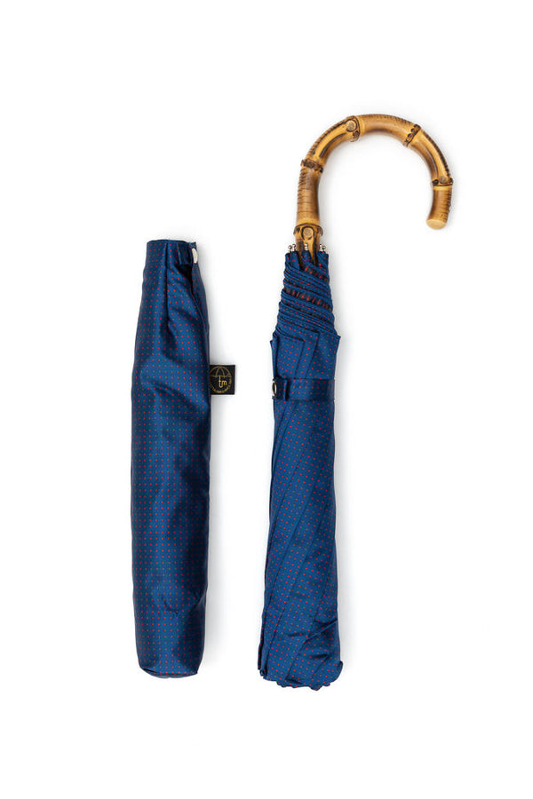 Mario Talarico blue polka dot folding umbrella with bamboo handle