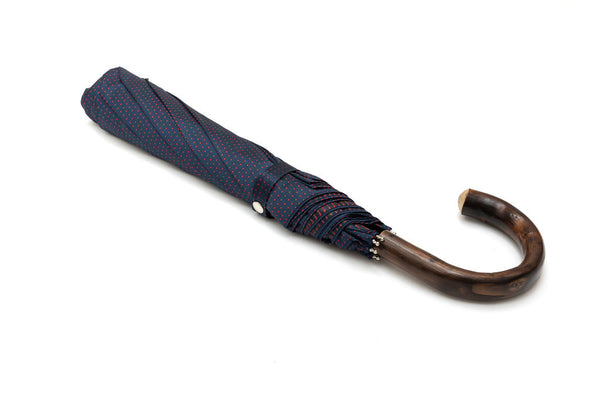 Mario Talarico folding umbrella blue with red polka dots chestnut handle