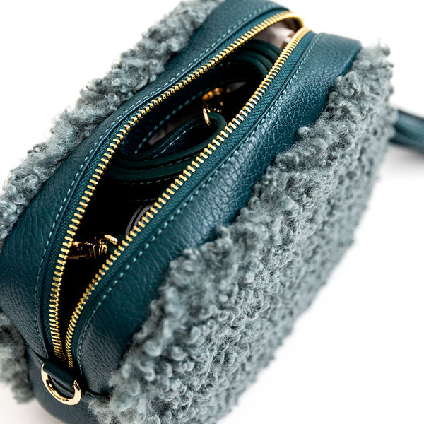 BOUCLE' - Leather and eco-fur soap petrol