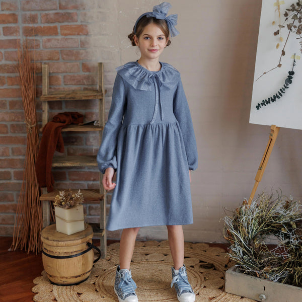 WARM COTTON DRESS WITH GLITTER COLLAR