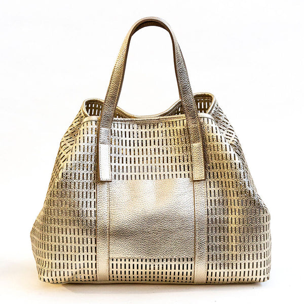 MIAMI MAXI - Borsa in pelle forata platino
