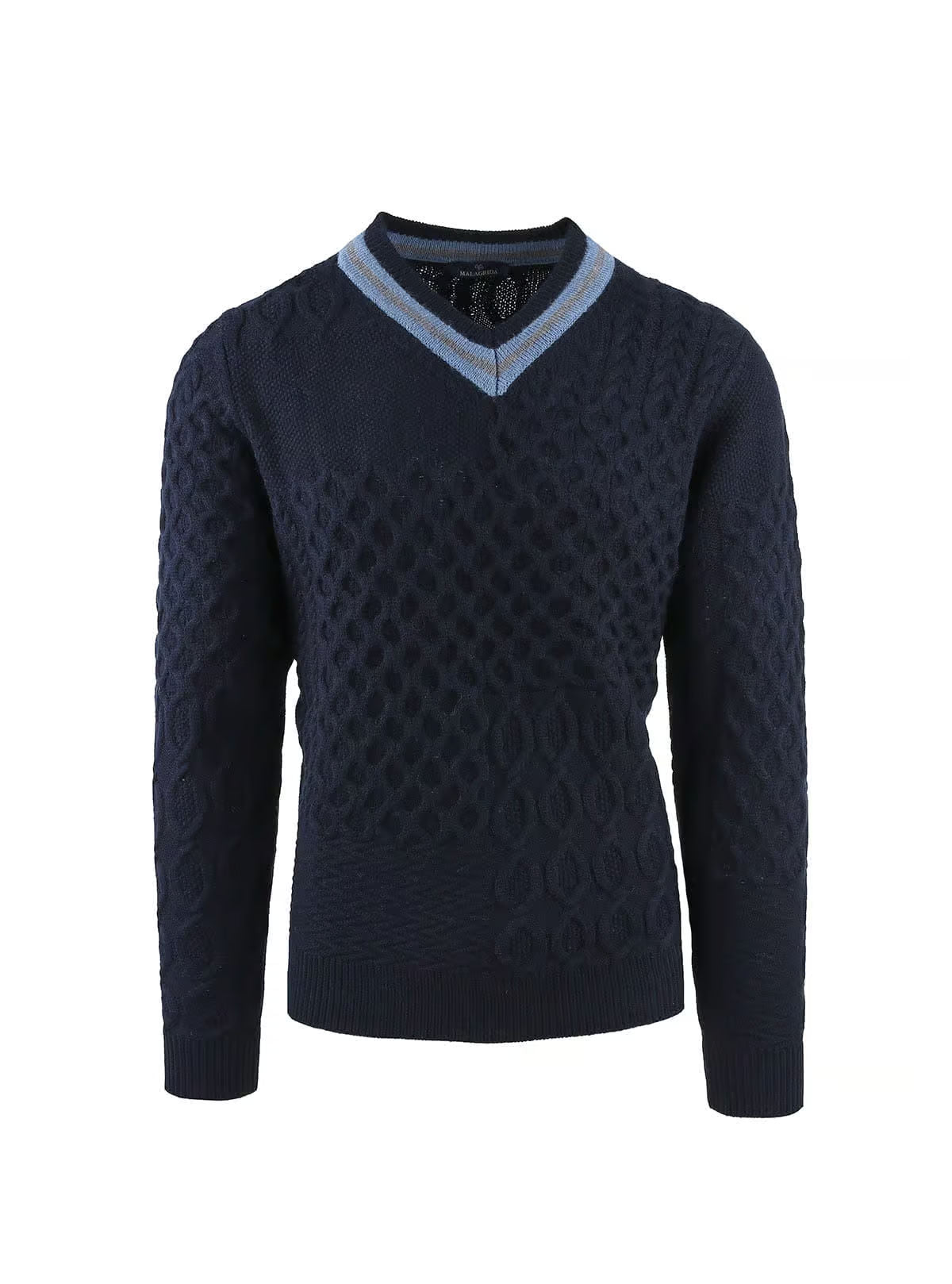 PULLOVER WITH PATCHWORK AND STRIPES ON THE NECK