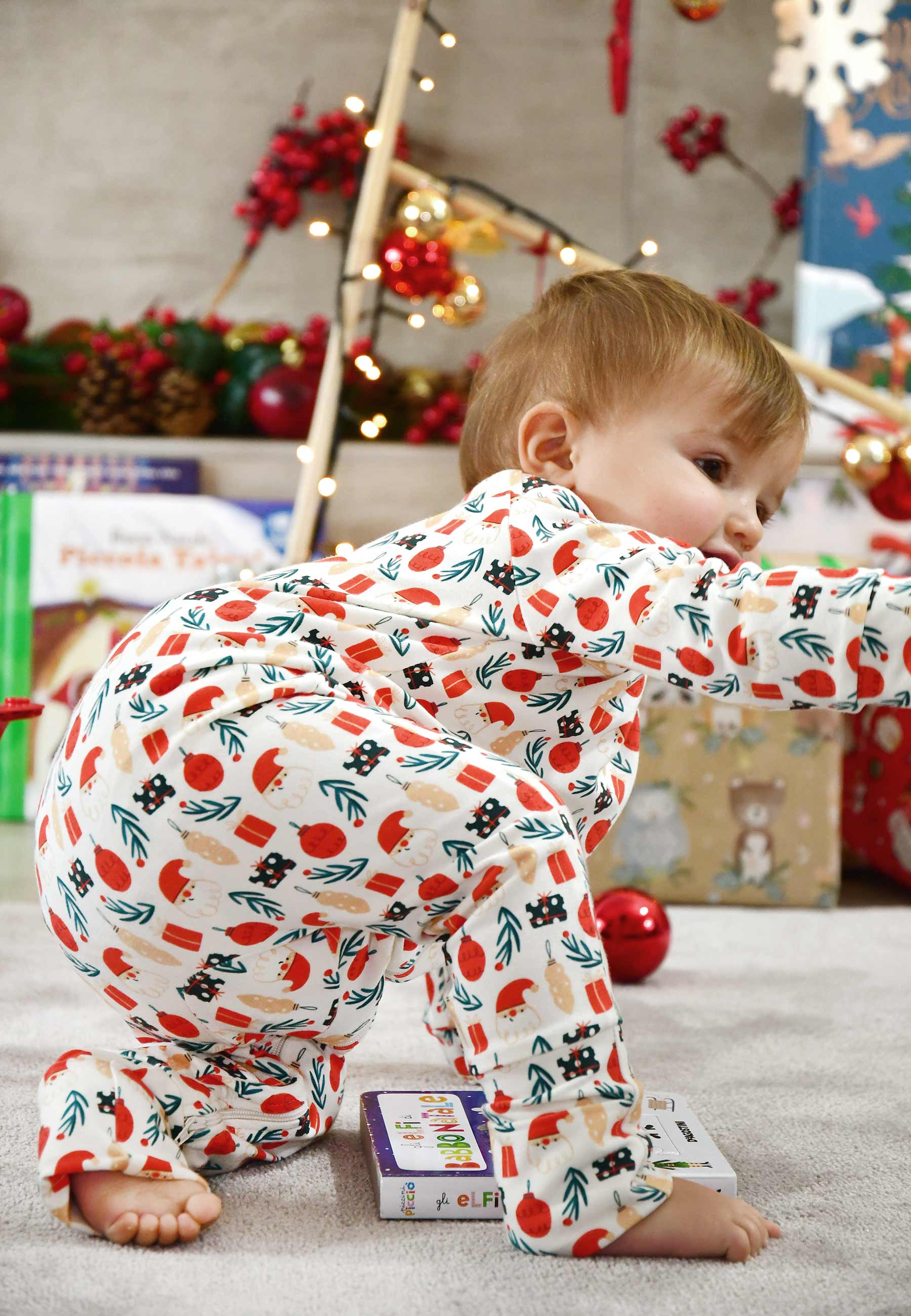 Tutina con zip in bambù - Magia del Natale - Palloncino blu