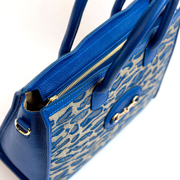 SAVANA - Blue fabric and leather shopping bag