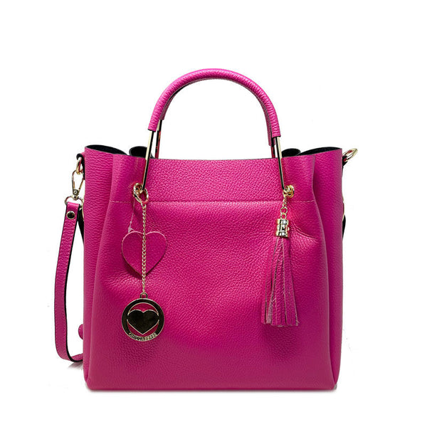 Large Women's Handbag in Dollaro Leather with Metal Handles - Bologna 34023.