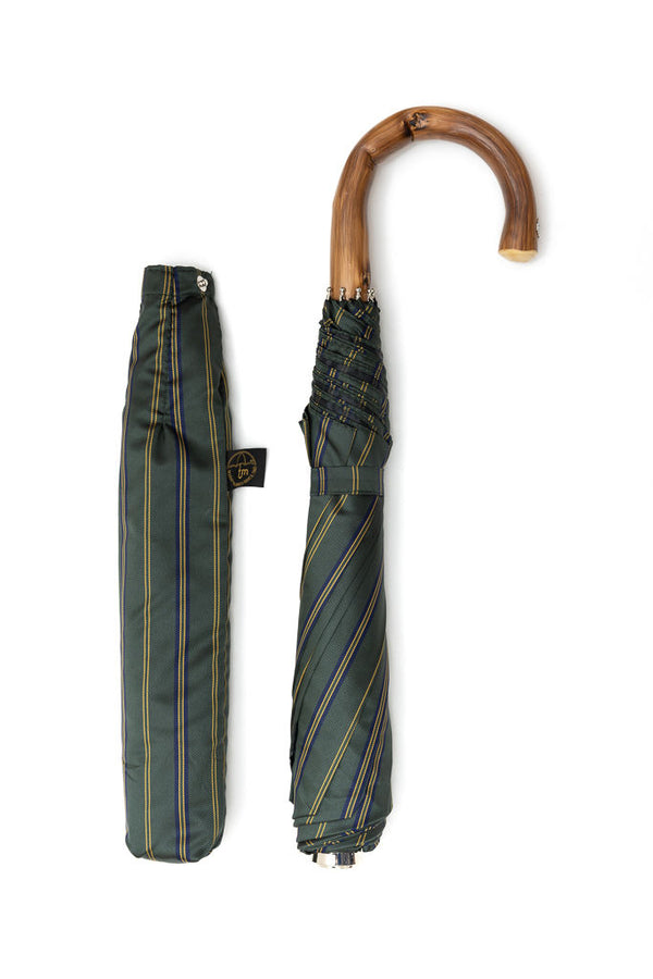 Mario Talarico folding umbrella green with stripes chestnut handle
