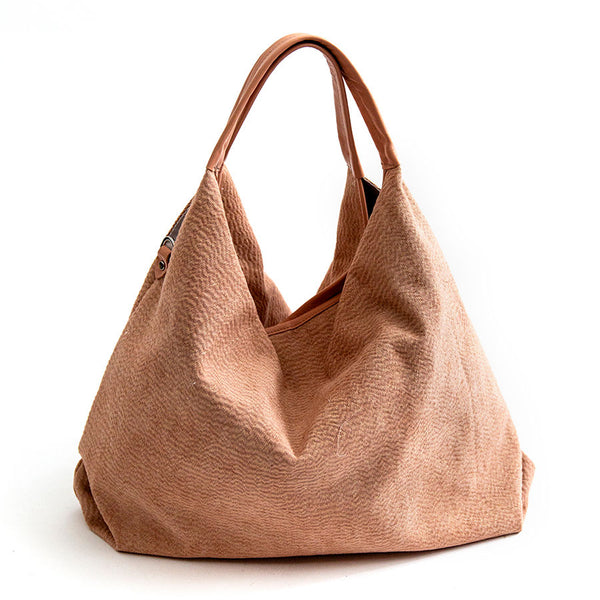 ELSA MAXI - Maxi bag in leather and peach pink fabric