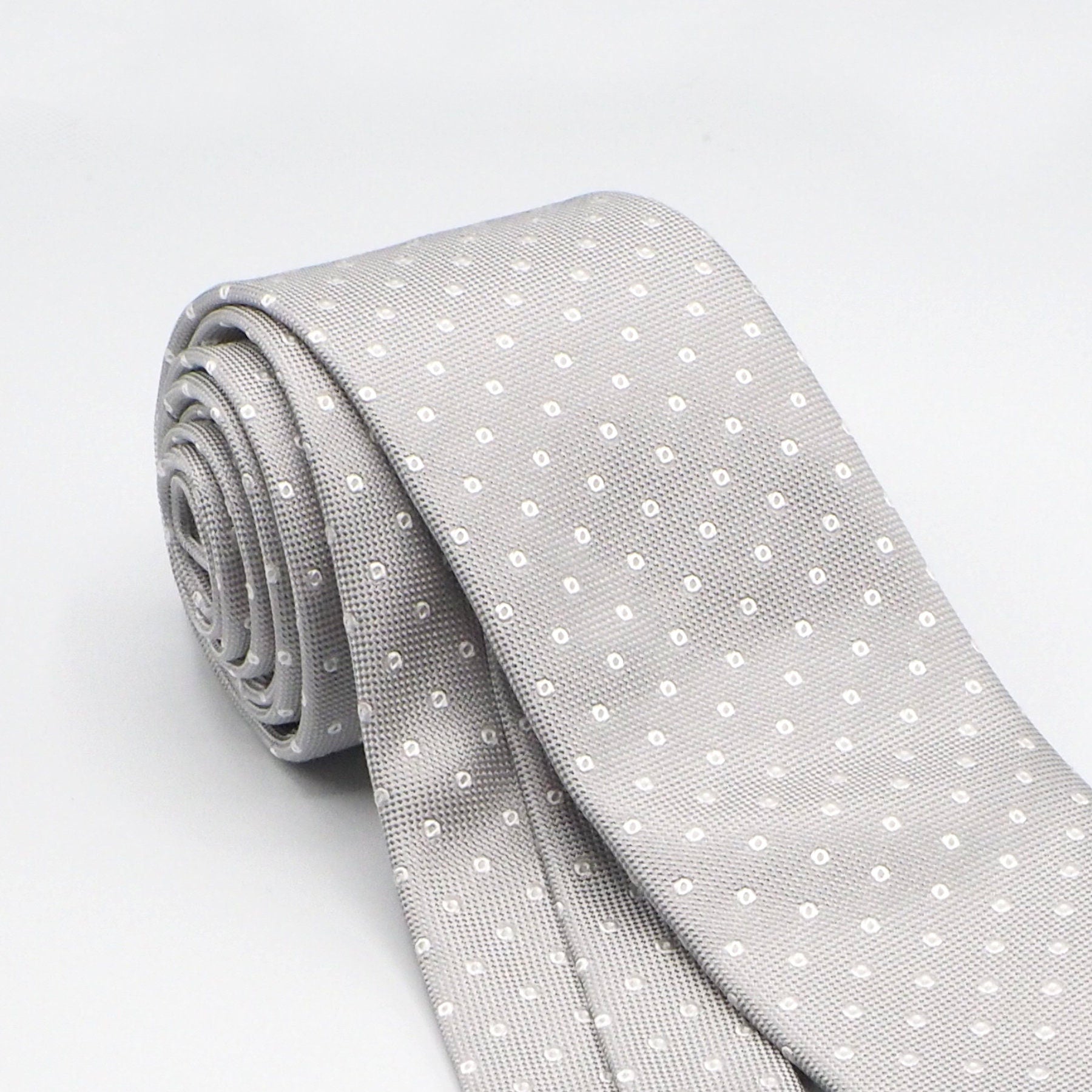 Ice grey tie with white polka dots