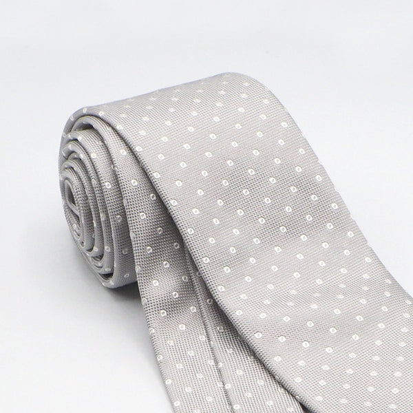 Ice grey tie with white polka dots