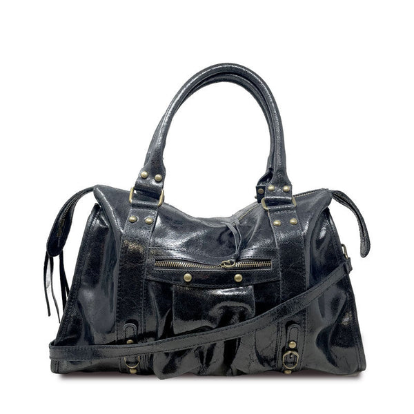 Borsa a mano grande in pelle spatolata con borchie - Courmayeur K073