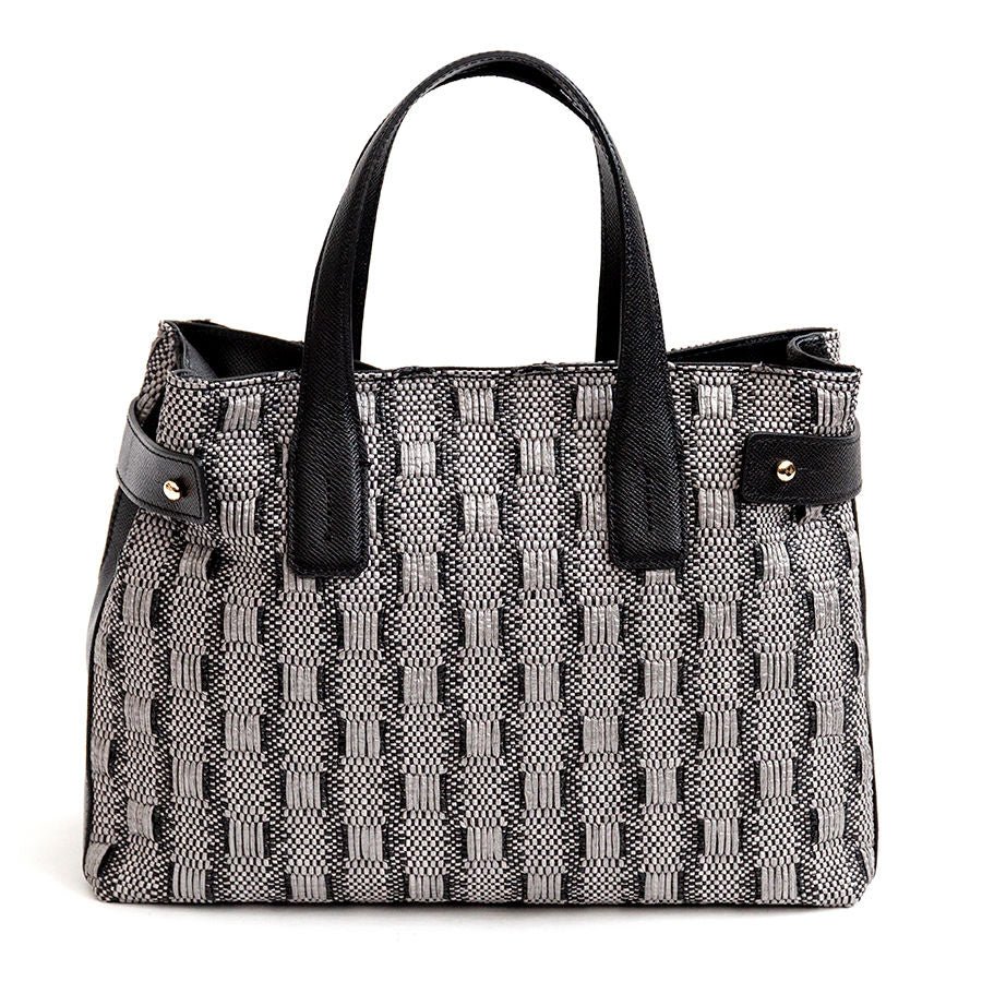 CORFU' - Grey leather and raffia bag