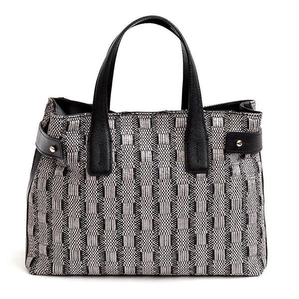 CORFU' - Grey leather and raffia bag