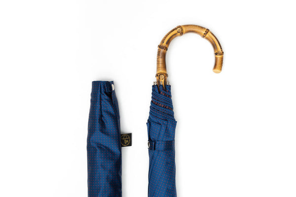 Mario Talarico blue polka dot folding umbrella with bamboo handle
