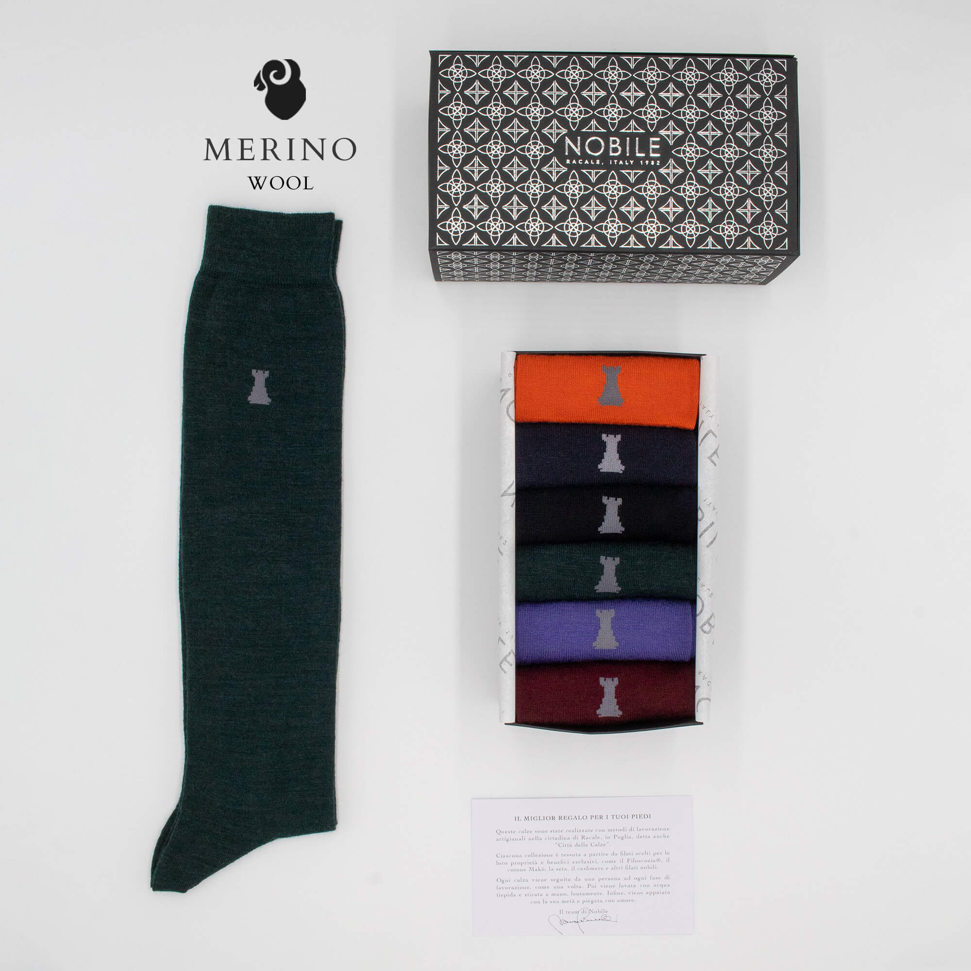 Wool Colors - Box of 6 long socks in solid color Merino wool