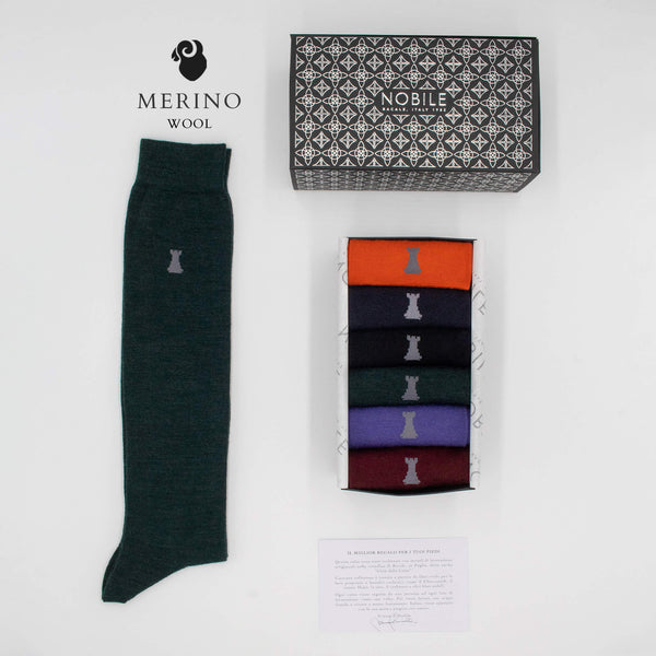 Wool Colors - Box of 6 long socks in solid color Merino wool