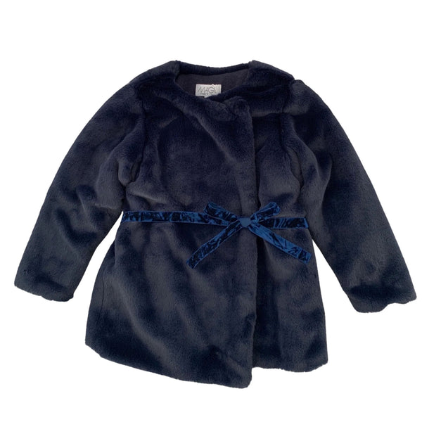 ECO PELLICCIA BLU CON CINTURINA IN VELLUTO