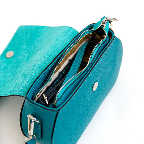 HEDY - Postman with flap in turquoise leather