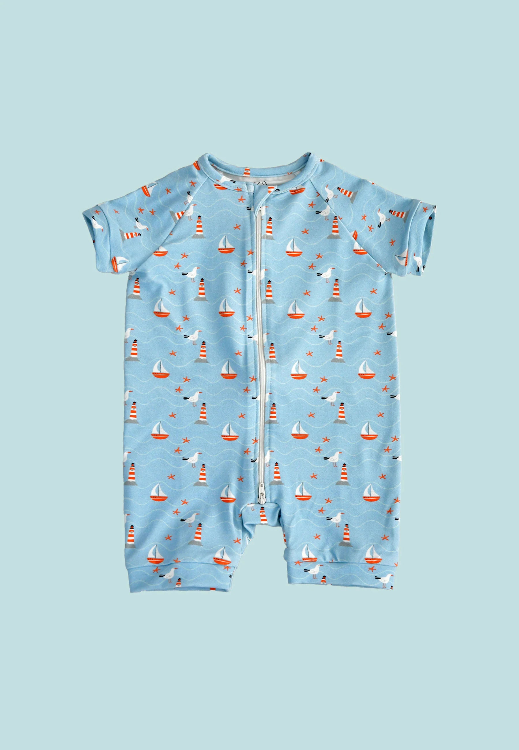 Tutina con zip in bambù - Mare - Palloncino blu