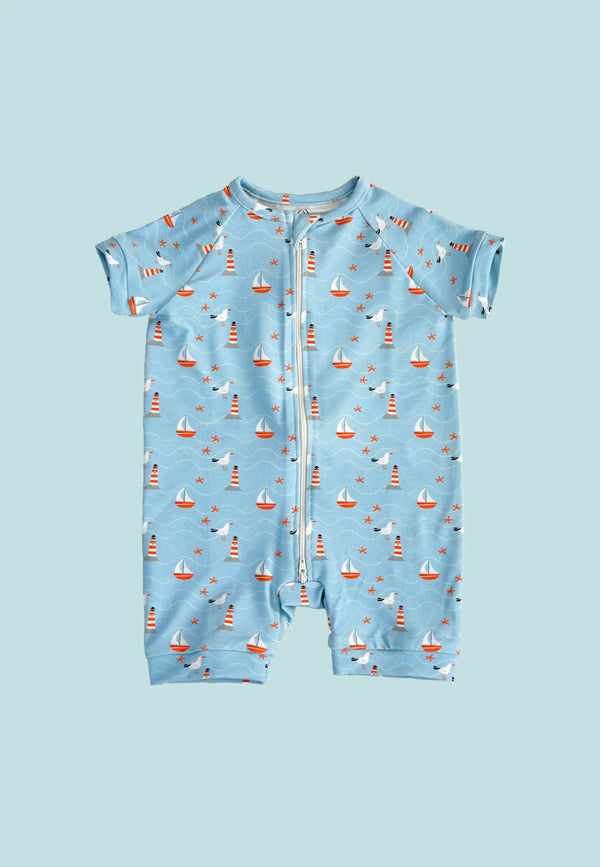 Tutina con zip in bambù - Mare - Palloncino blu