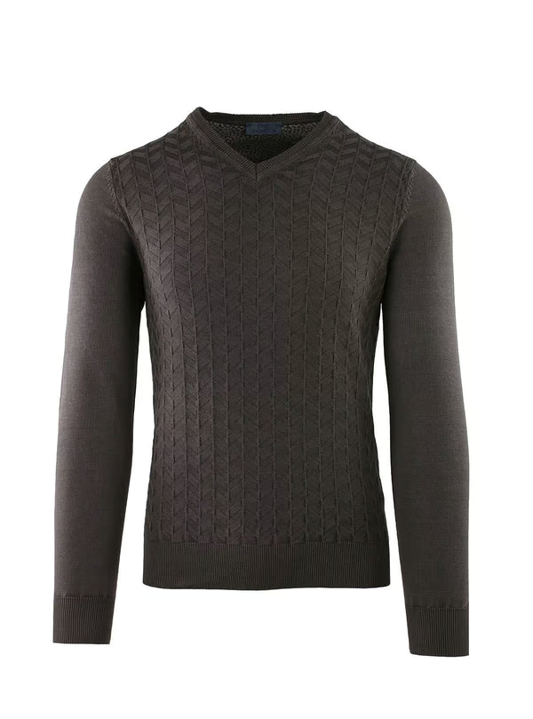 HERRINGBONE PULLOVER WITH FLOWER REAR WINDOW