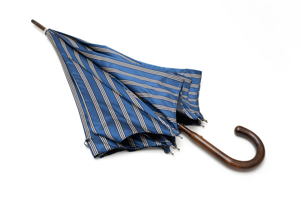 Mario Talarico umbrella, blue with white stripes, made of apple wood