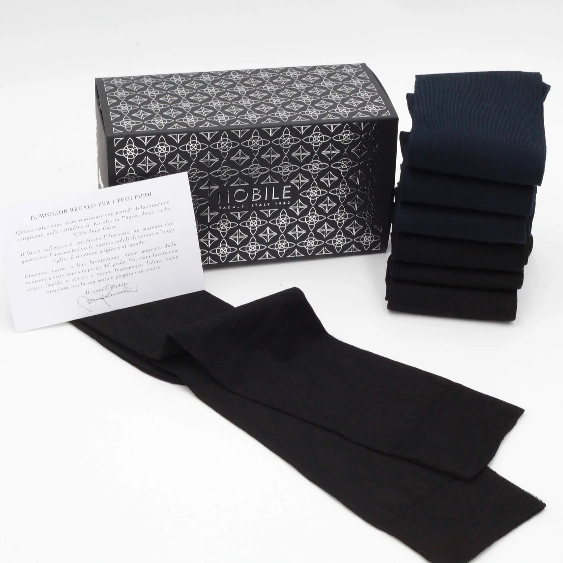 Box Chiffon Long Socks in Filoscozia® - 6 pairs mixed black and blue