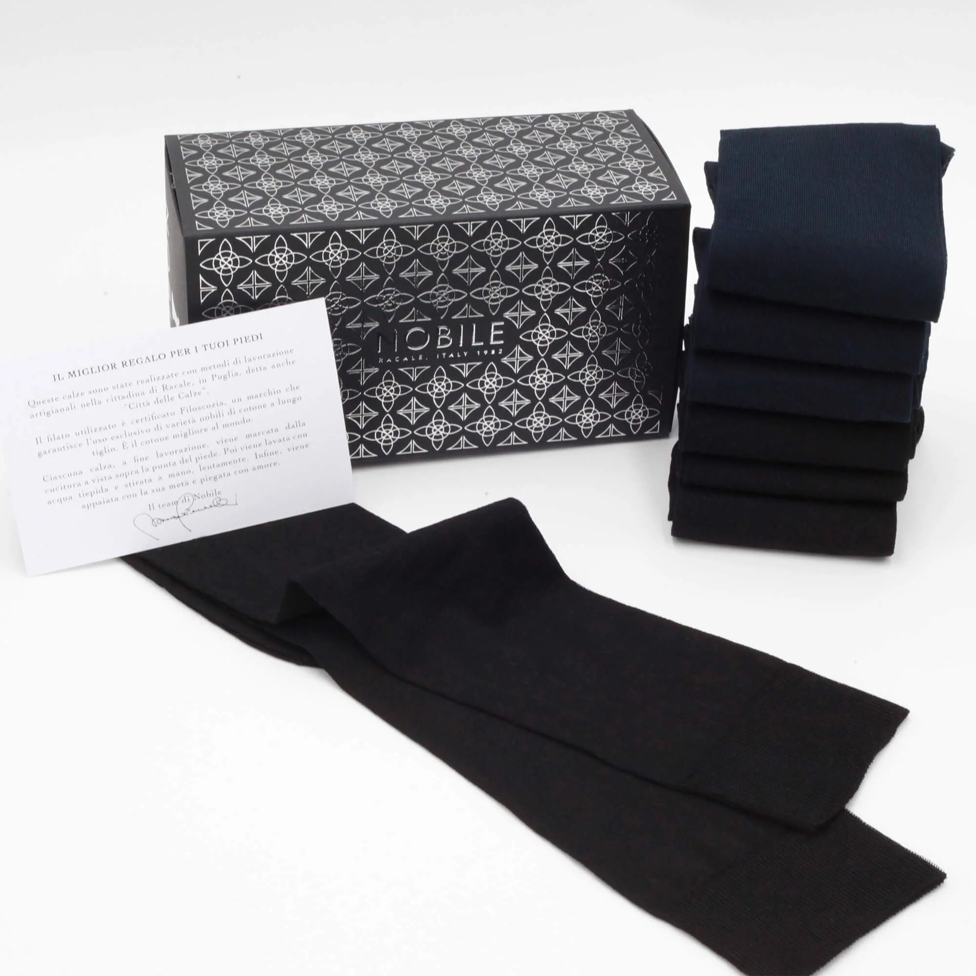 Box Chiffon Long Socks in Filoscozia® - 6 pairs mixed black and blue