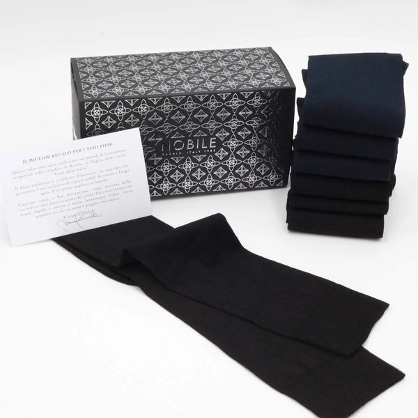 Box Chiffon Long Socks in Filoscozia® - 6 pairs mixed black and blue
