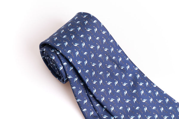 Blue flamingo pure silk tie