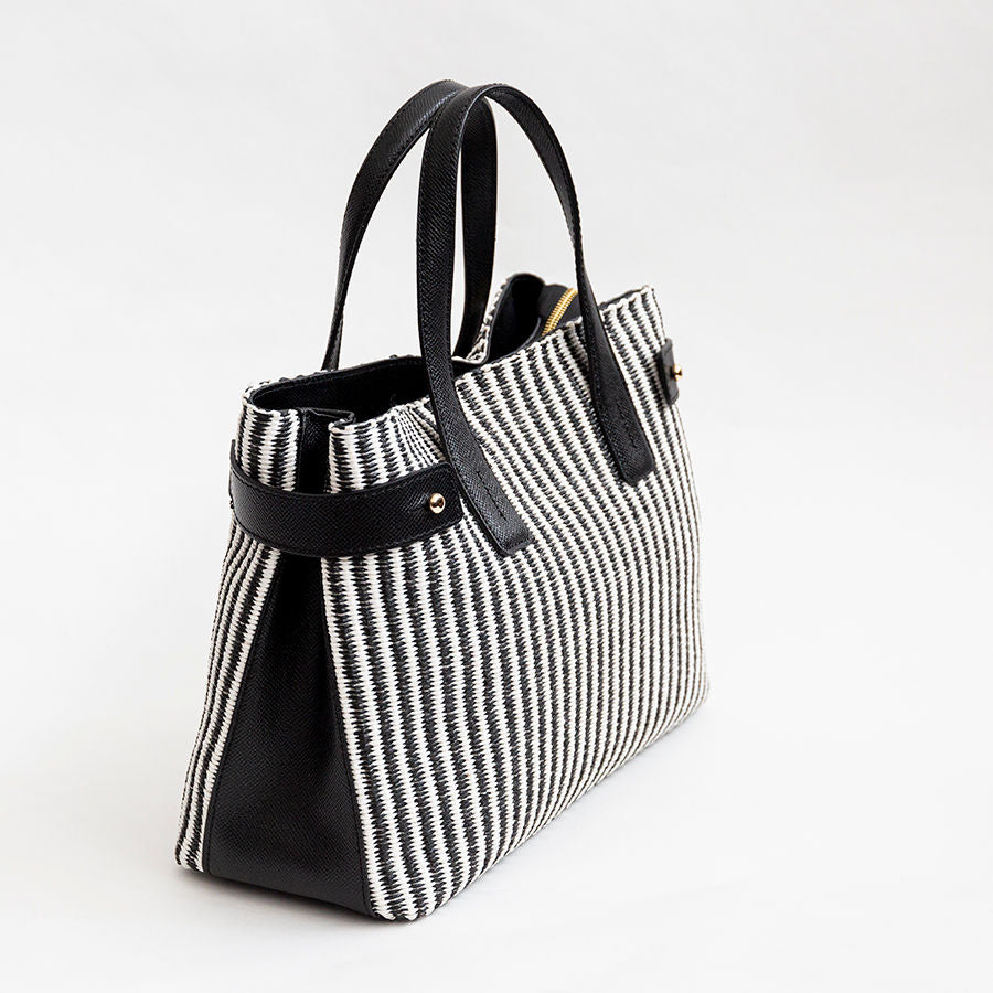 CORFU' - Borsa in pelle e rafia bianca e nera